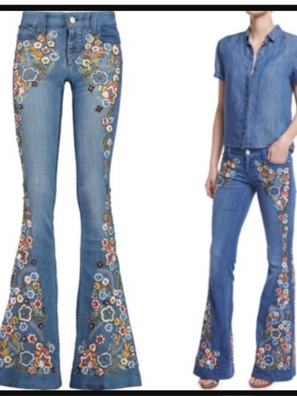 Alice + Olivia Amazing Embellished Jeans Floral Flower Embroidered Swarovski